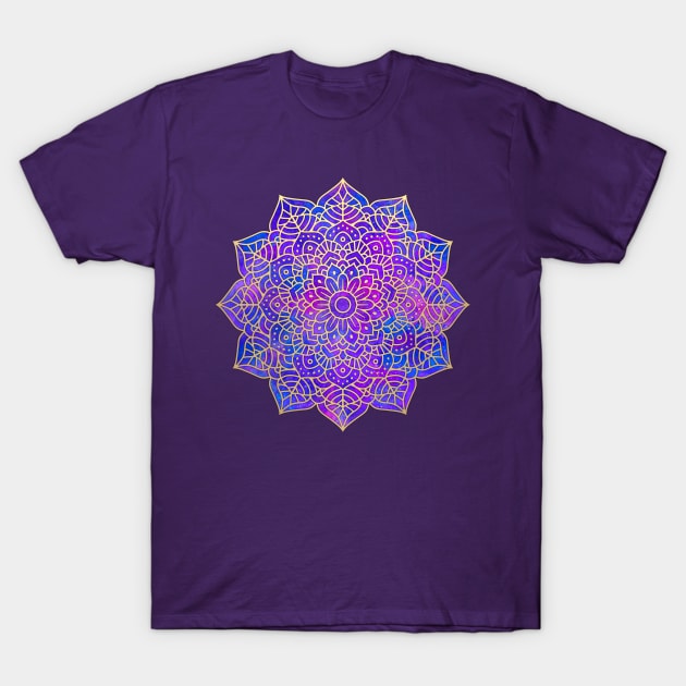 Purple and Gold Mandala T-Shirt by julieerindesigns